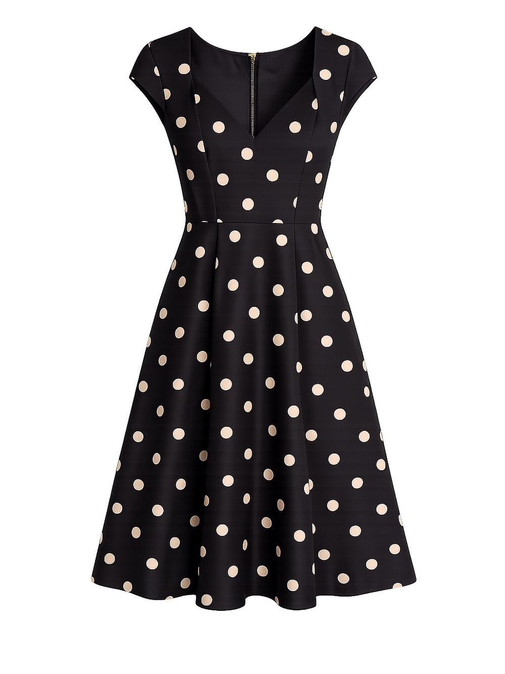 kate spade Black and Cream Polka Dot Fit-and-Flare Midi Dress